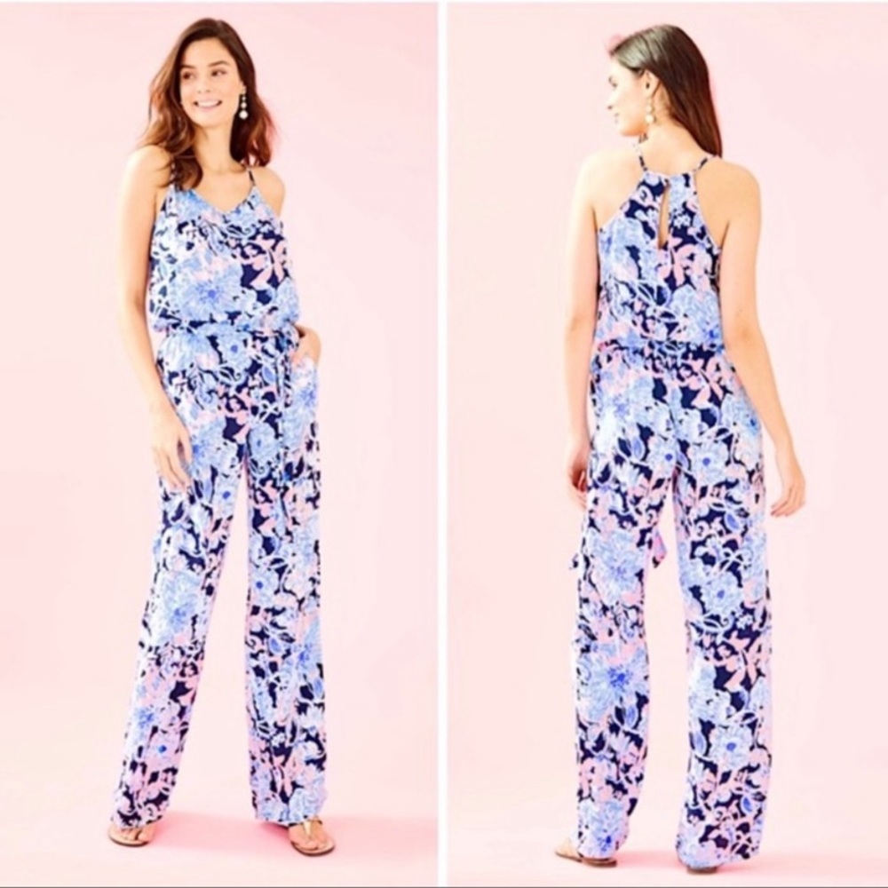 NWT Lilly Pulitzer Dusk Jumpsuit in Bright Navy Amore Please - size M